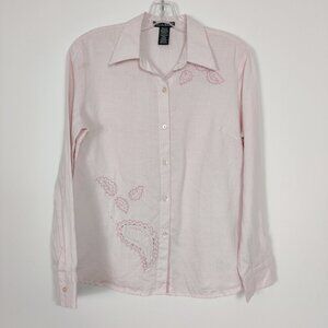 Alexandra Bartlett Women's Button Down Shirt Size M Pink Linen Business Casual